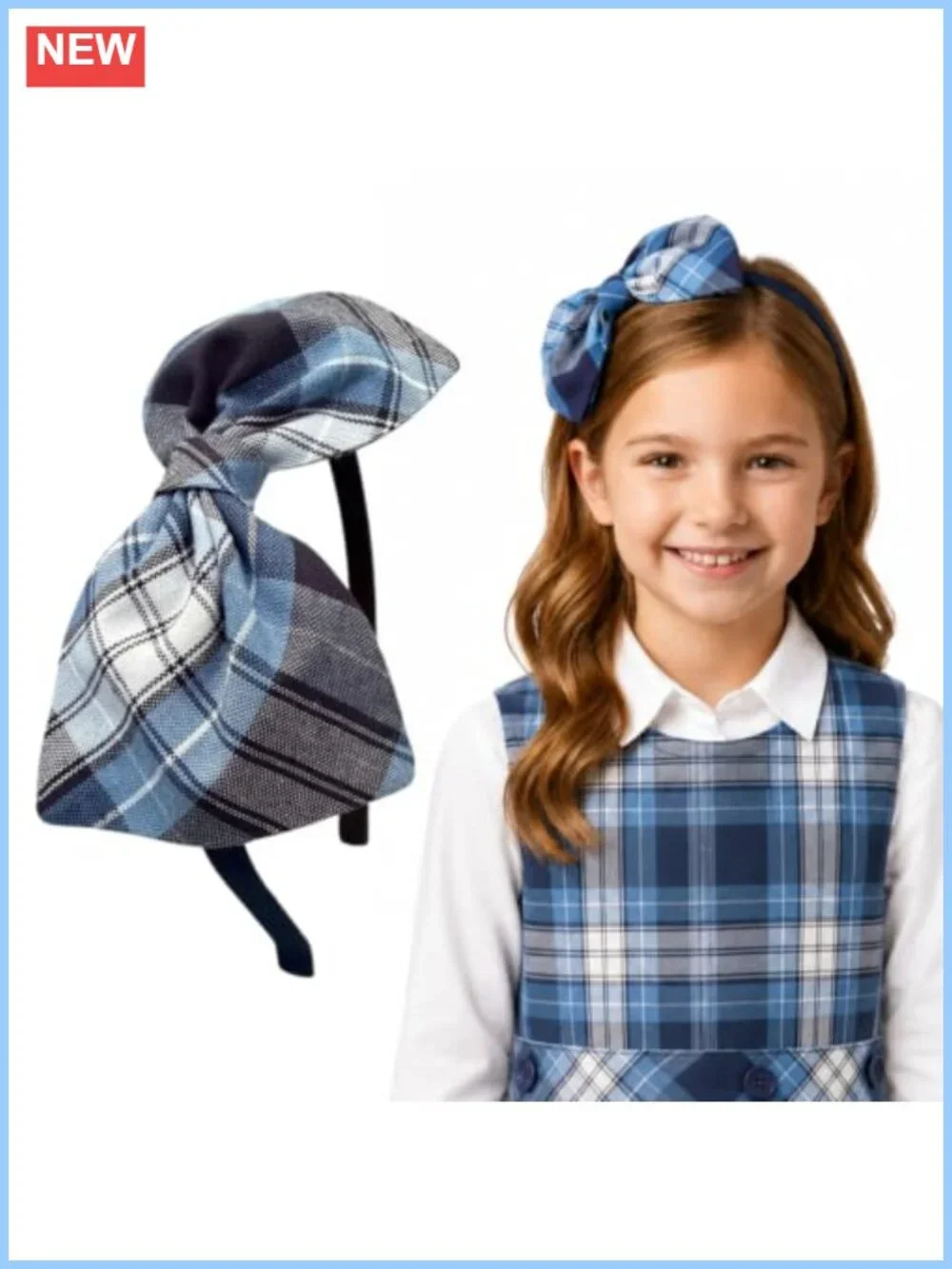 Plaid Bow Headband - Handcrafted Cotton Blend School Hair Accessory
